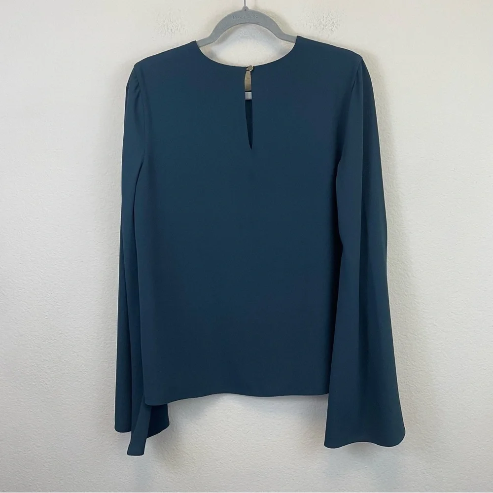 Cushnie et Ochs Dark Teal‎ Long Bell Sleeve Crew Neck Crepe Top Size 10